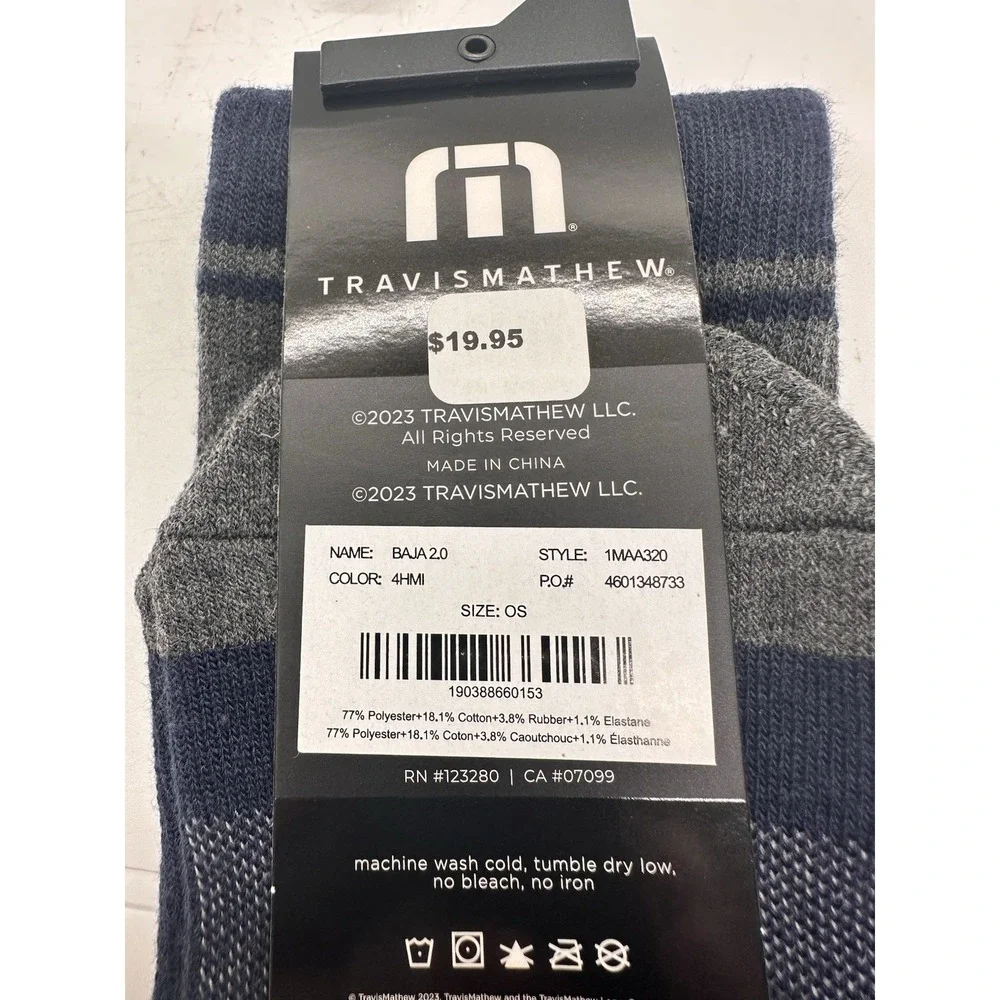 TravisMathew Baja 2.0 Premium Performance Crew Socks Navy Gray OS NWT